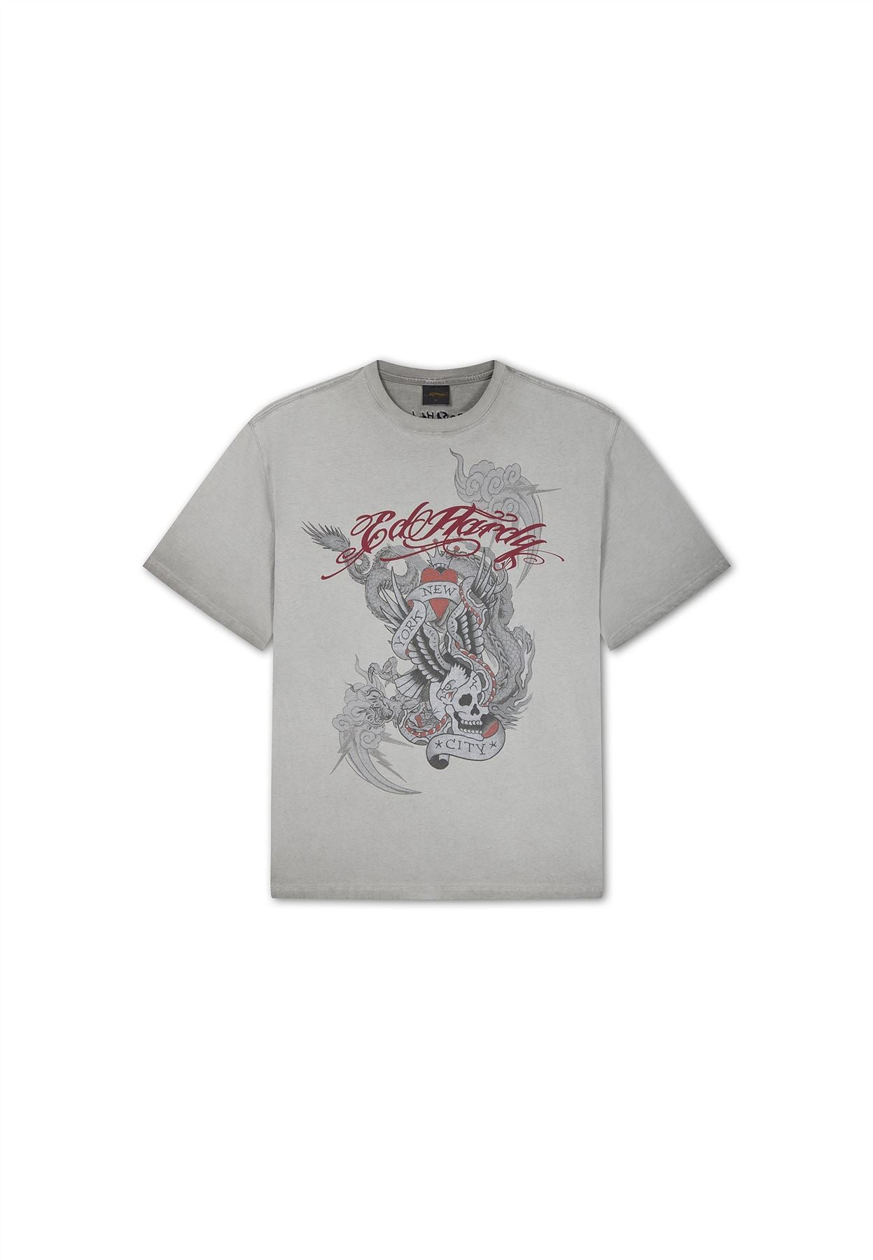Ed Hardy Oil Wash New York Graphic Relaxed Men's Gray T-Shirts