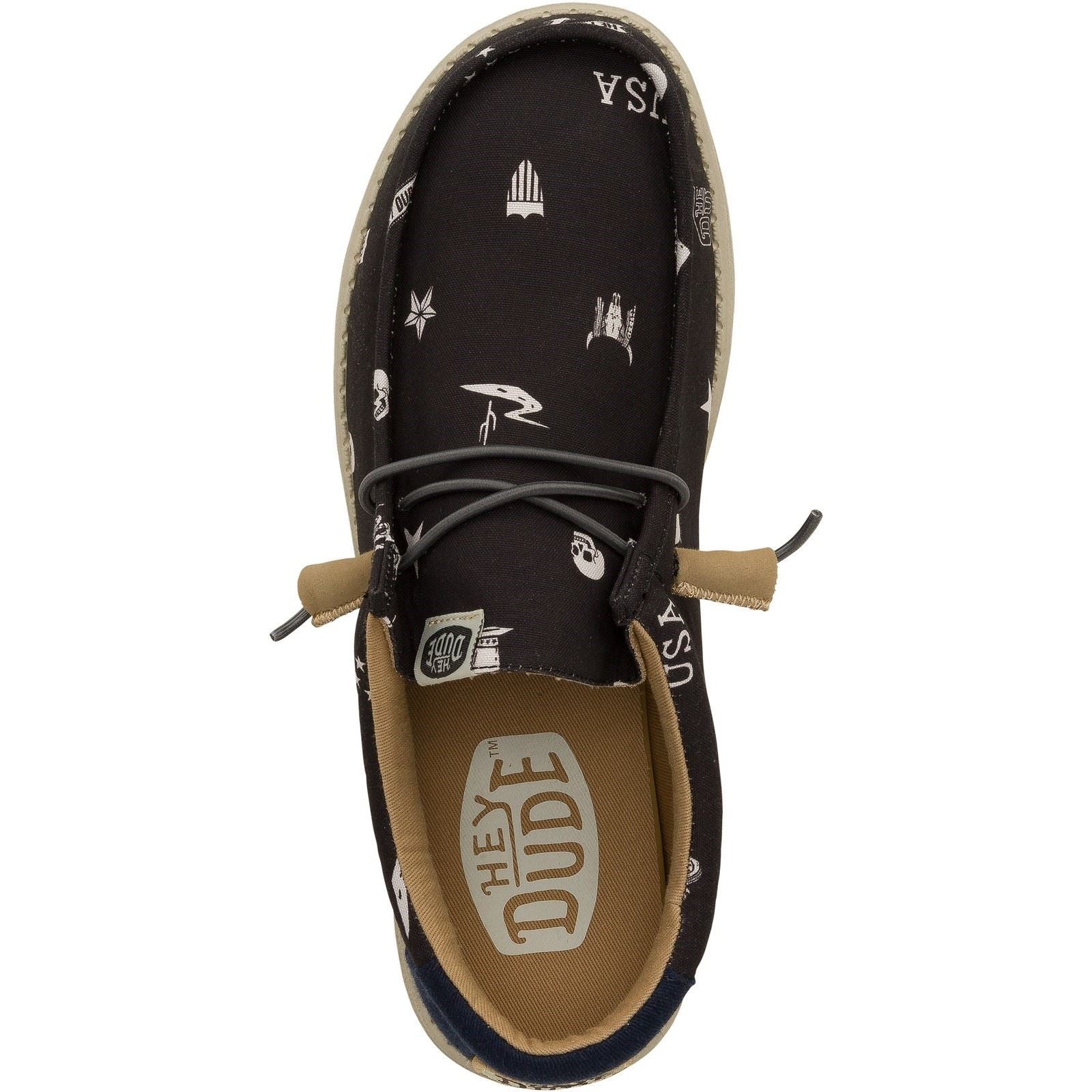 HEYDUDE Wally Stars n Skulls 100% Cotton Men's Black Shoes