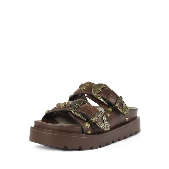 Buffalo Raya Ari West Leather Women's Brown Sandals