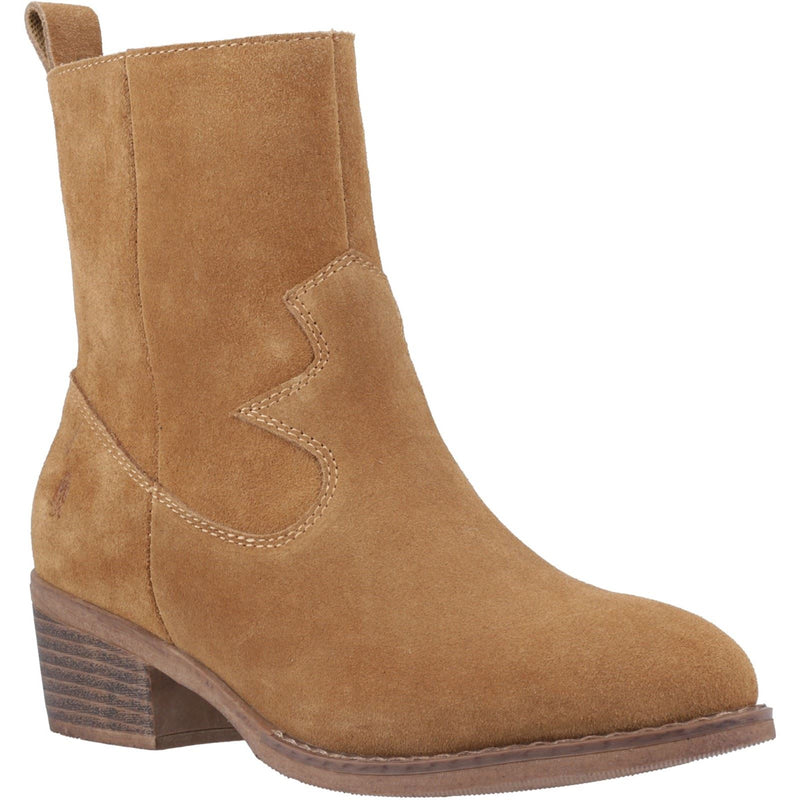Hush Puppies Ida Stitch Boot Leather Women's Tan Heeled Ankle Boots