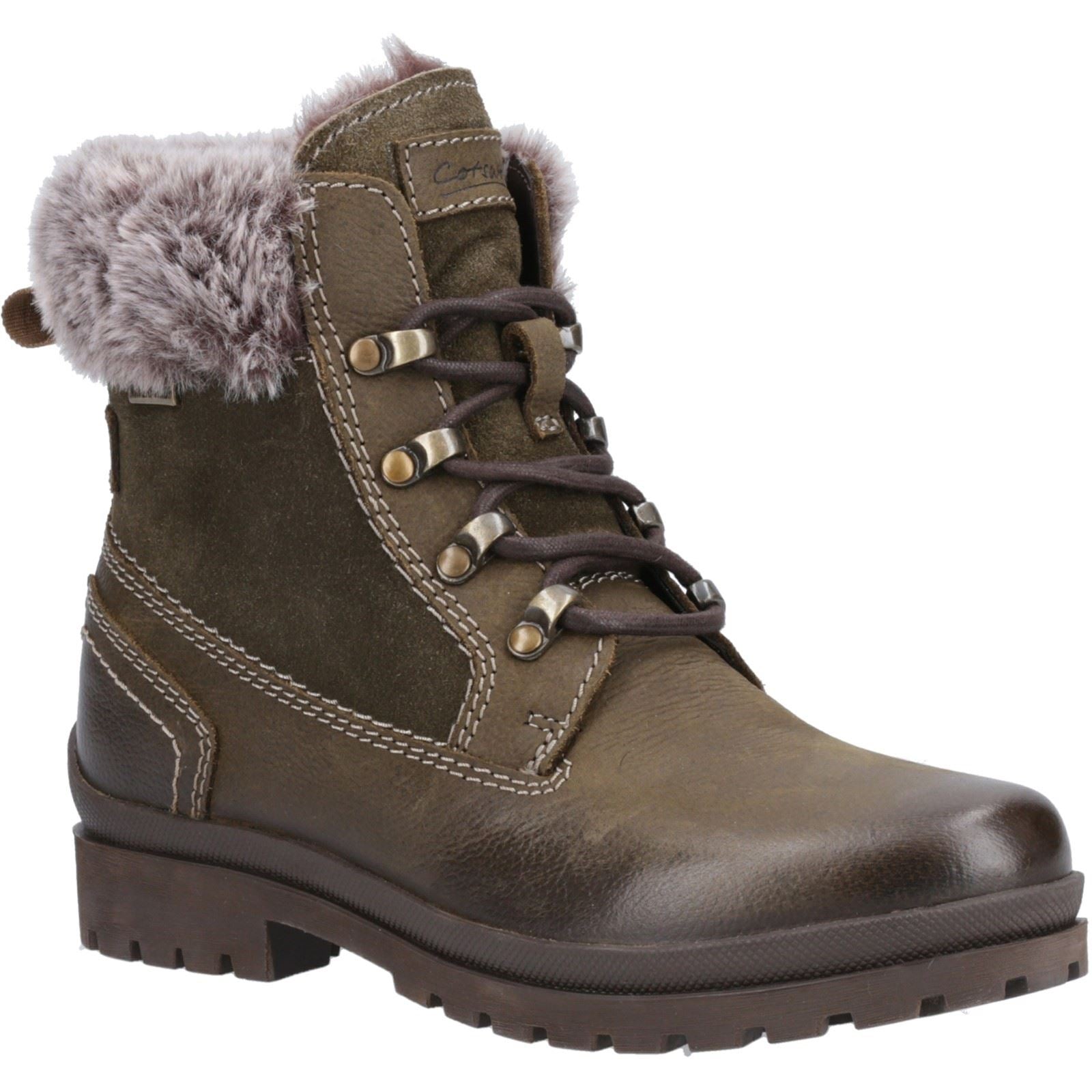 Cotswold Evenlode Leather Women's Khaki Winter Ankle Boots