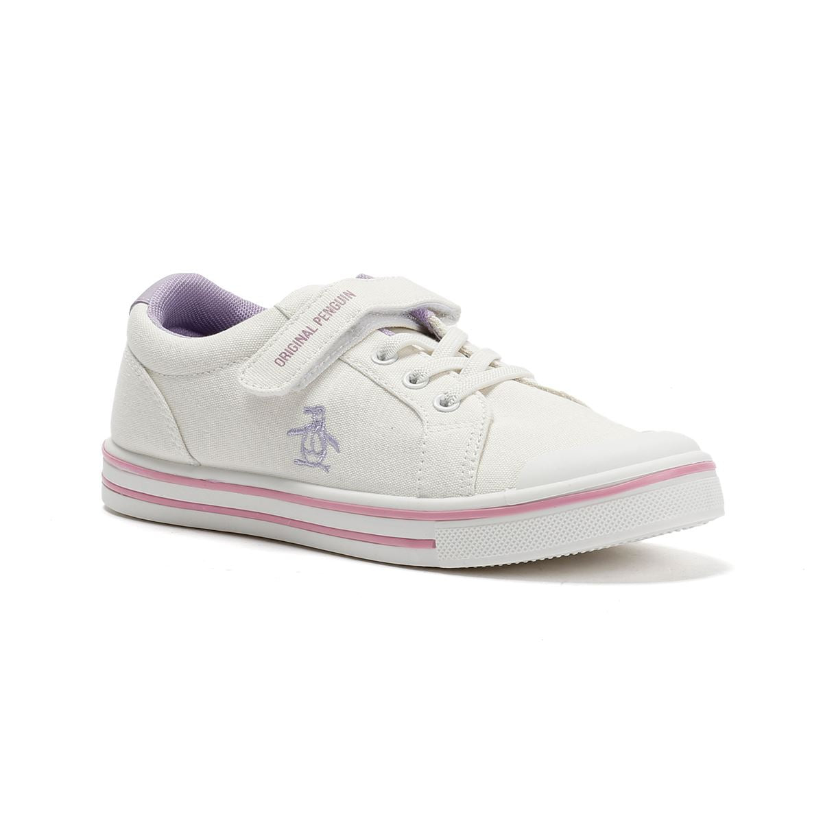 Penguin Junior Rainbow Canvas Girls's White/Lilac Sneakers