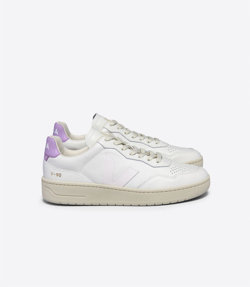 Veja V-90 Leather Women's White/Orchid Sneakers