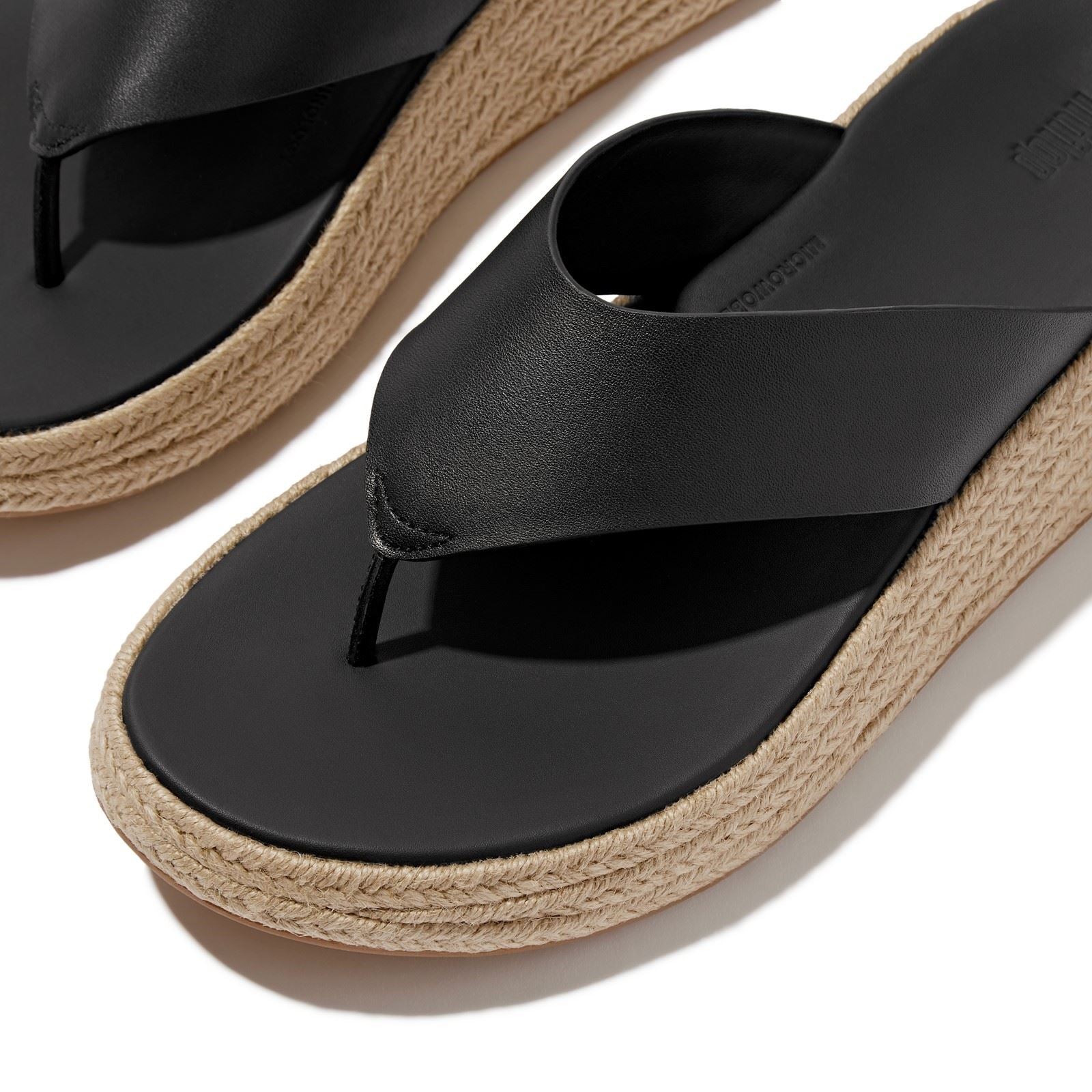 Fitflop F-Mode Toe Post Leather Women's Black Sandals