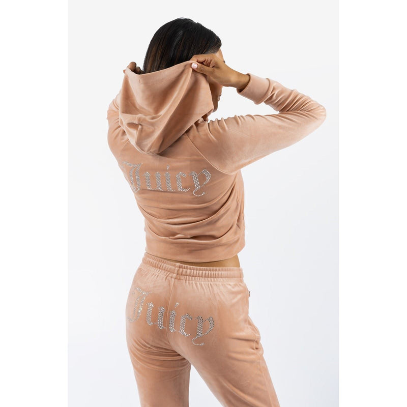 Juicy Couture Classic Velour Hoodie With Juicy Logo Synthetic Women's Beige Hooded Sweatshirt