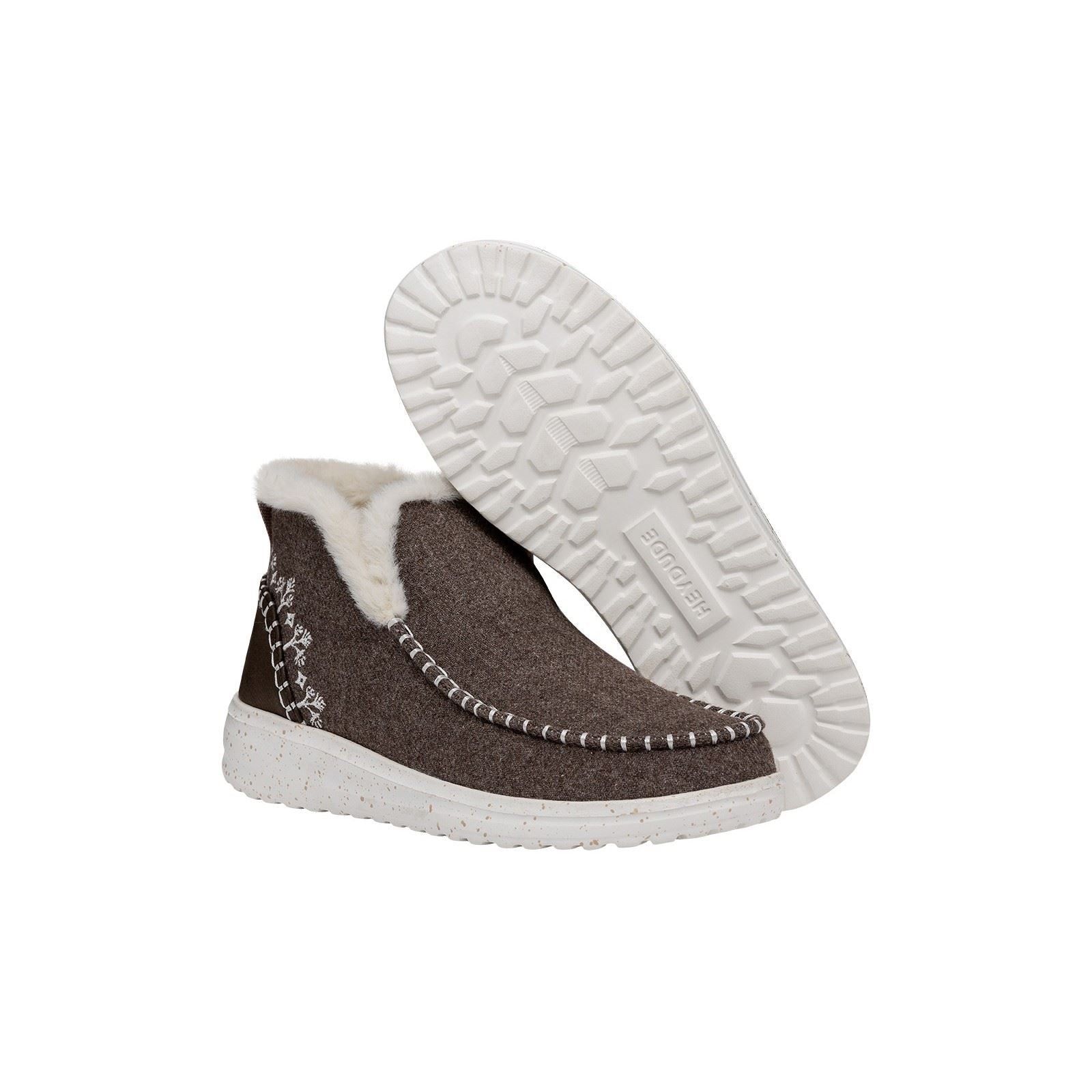 HEYDUDE Denny Wool Faux Shearling Synthetic Women's Walnut Boots