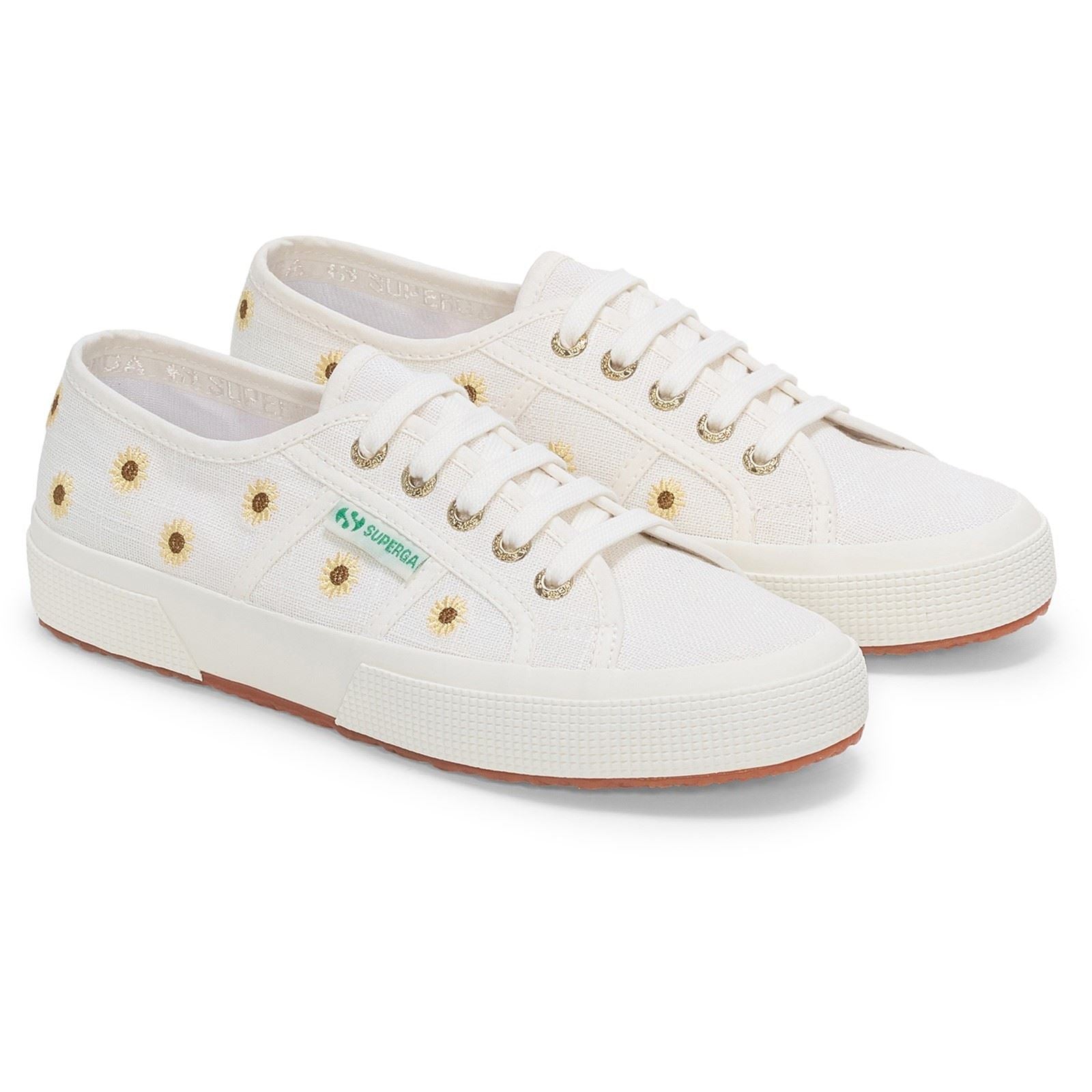 Superga Embroidery Linen Sunflower Linen Women's White Sneakers