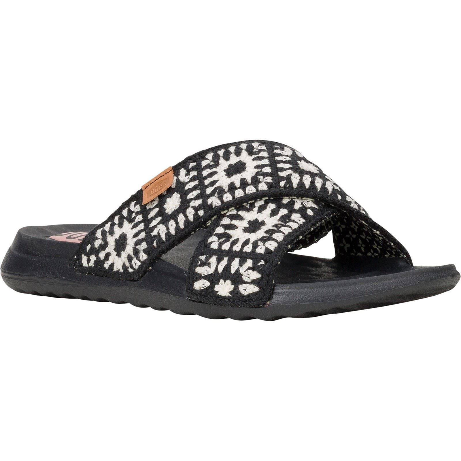 HEYDUDE Christi Slide Cottage Crochet Cotton Women's Black/White Sandals