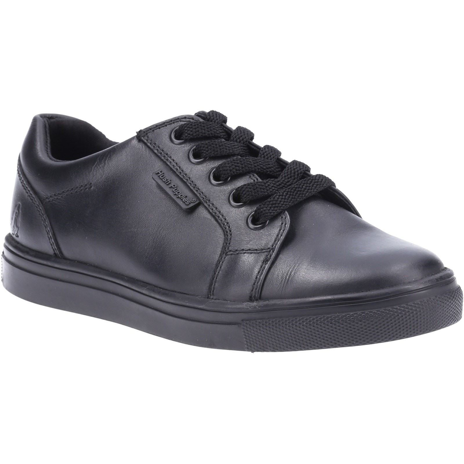 Hush Puppies Sam Senior Leather Boy's Black Lace-Up Shoes