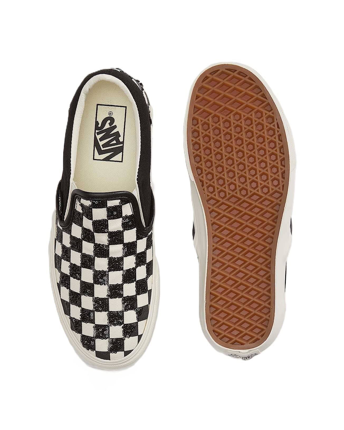 Vans Classic Slip-On Canvas Women's Black/White Beaded Checkerboard Sneakers