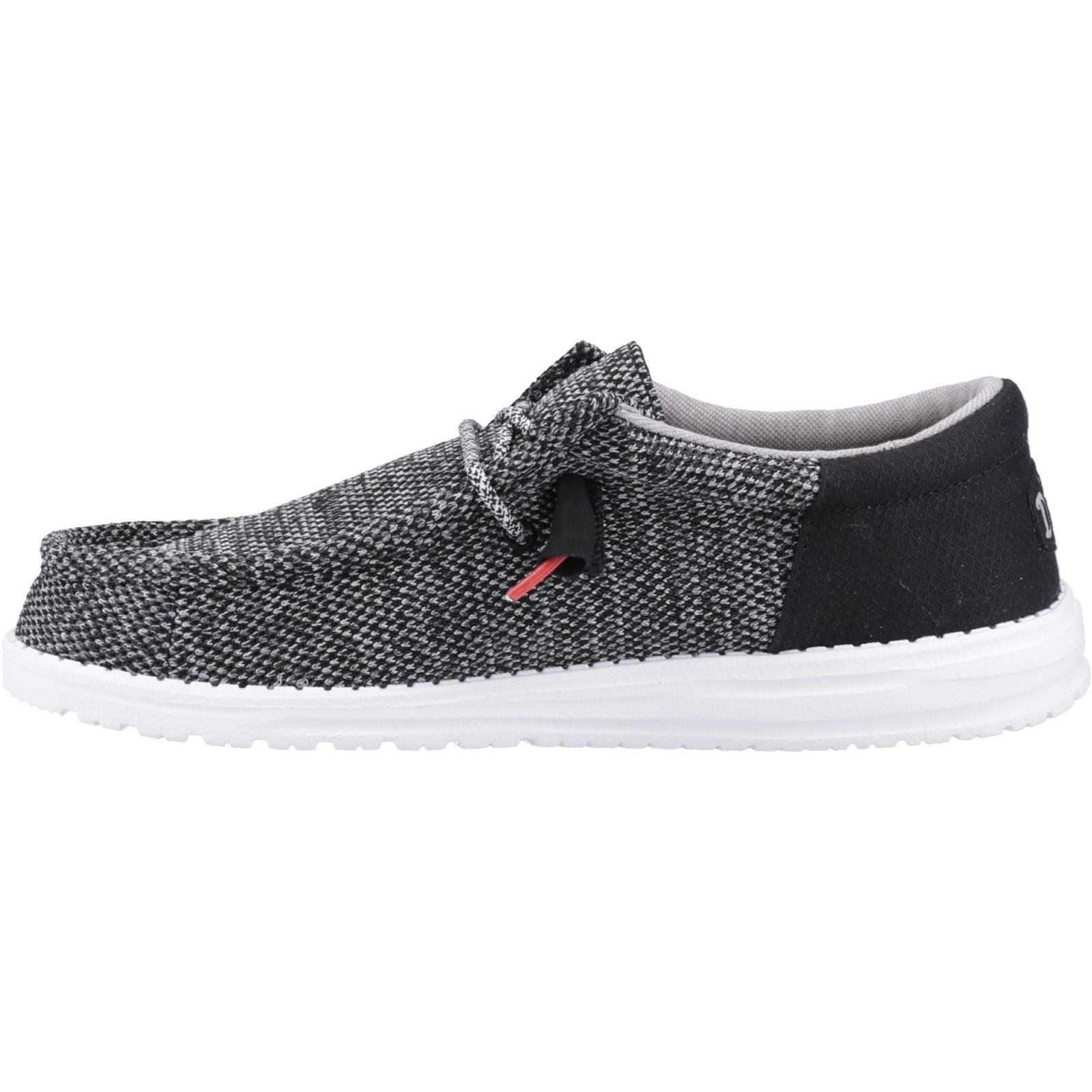 HEYDUDE Wally Funk Open Mesh Synthetic/Spandex/Cotton Men's Black/White Boat Shoes