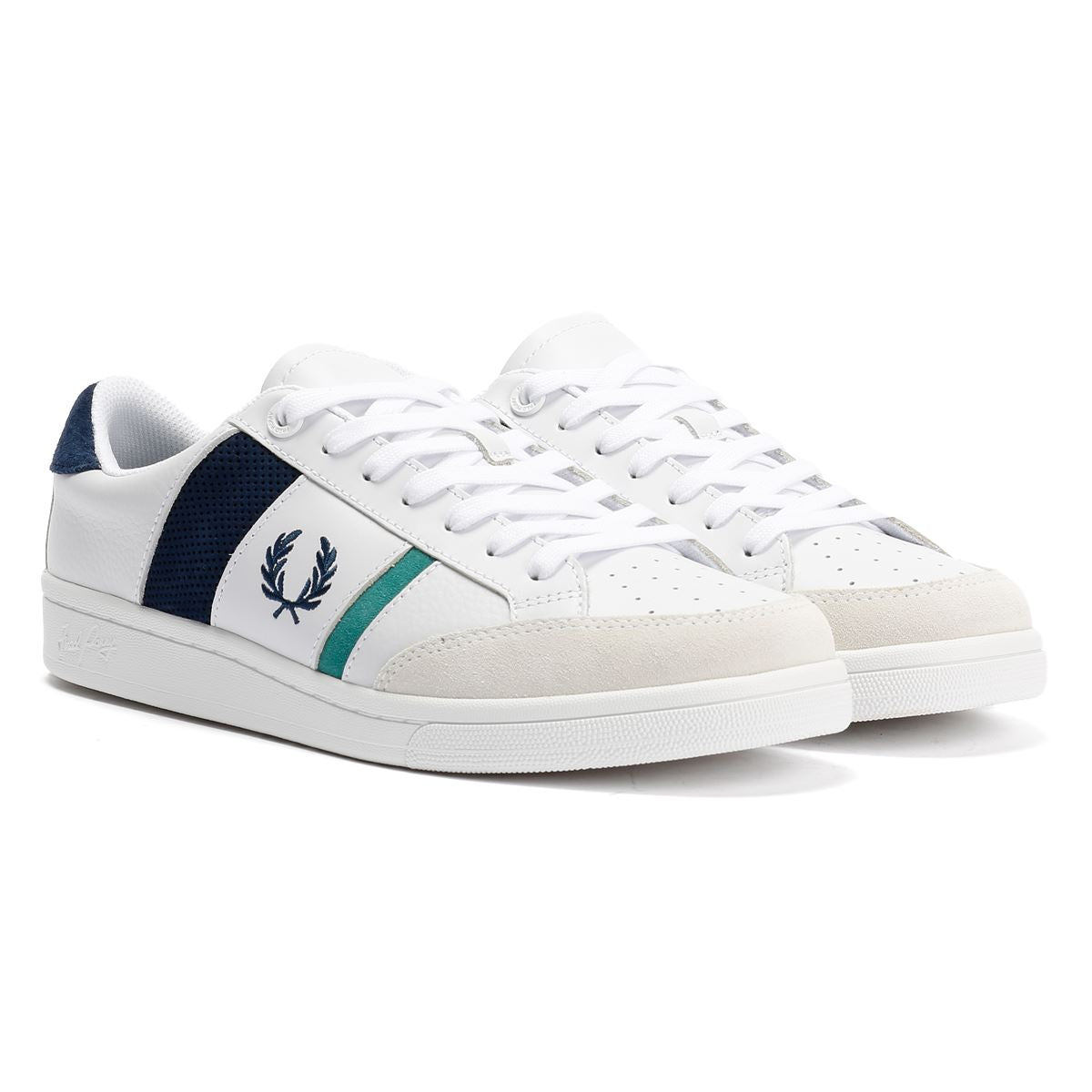 Fred Perry B725 Leather Suede Men's White/Navy/Mint Sneakers