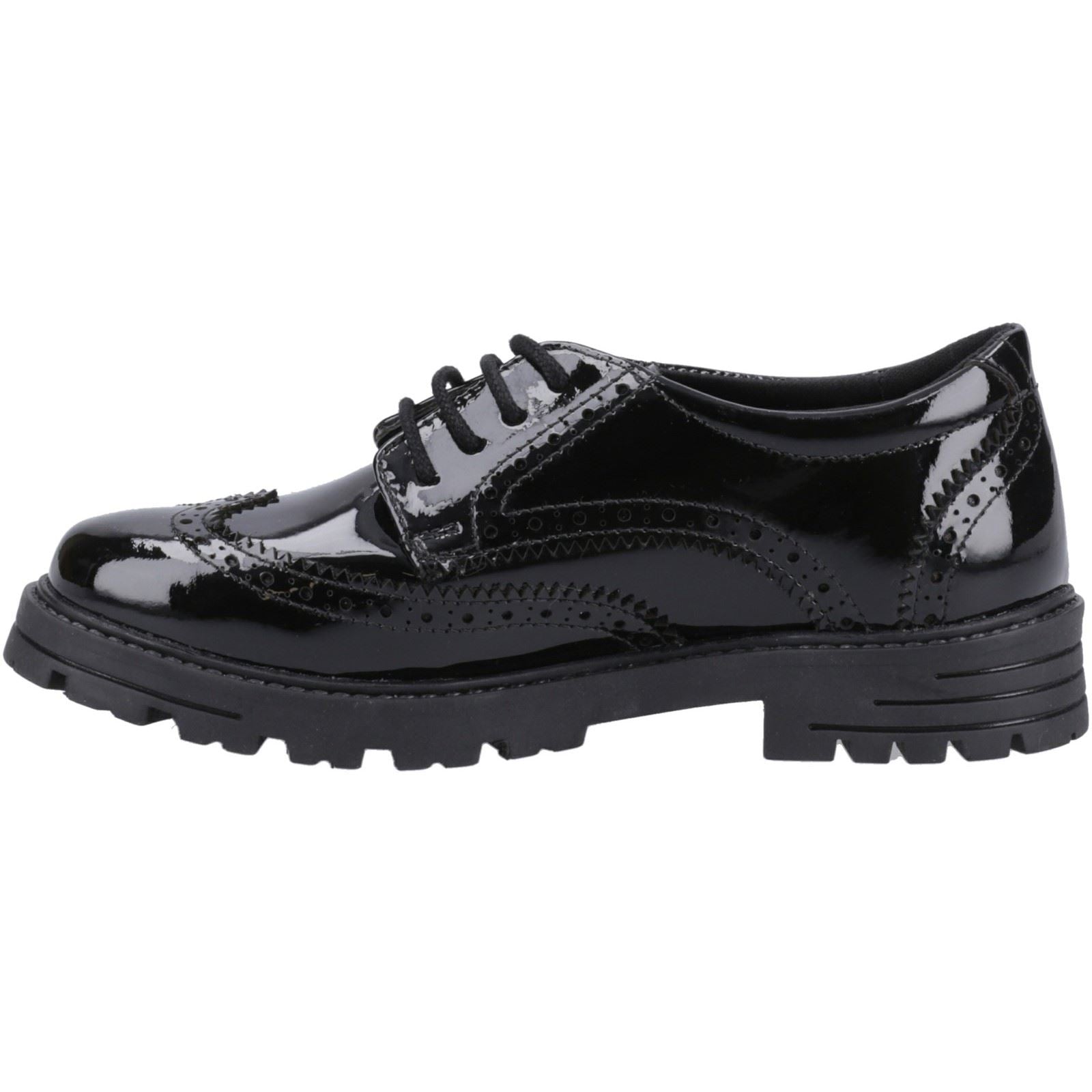Hush Puppies Maxine Patent Senior Leather Girls's Black Brogues