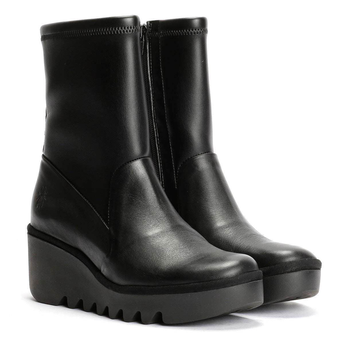 Fly London Boik Wedge Stretch Leather Women's Black Boots