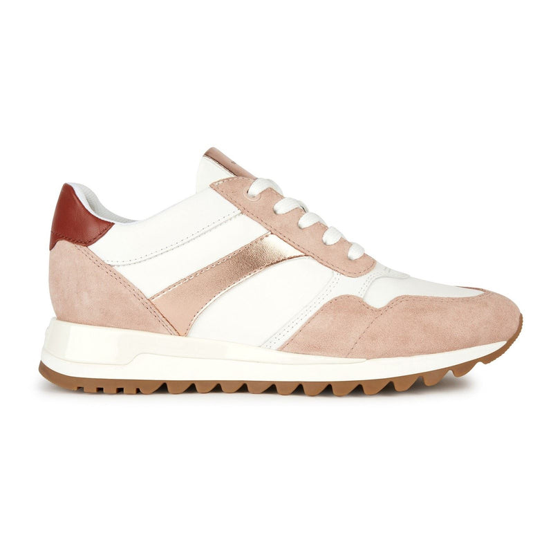 Geox D Tabelya Leather Bovine Suede- Textile Woven Polyester- Synthetic Nylon Women's Nude/White Sneakers
