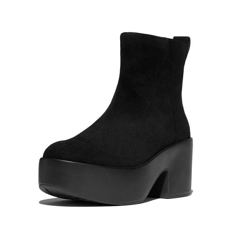 FitFlop Platfforms Heeled Suede Women's Black Ankle Boots