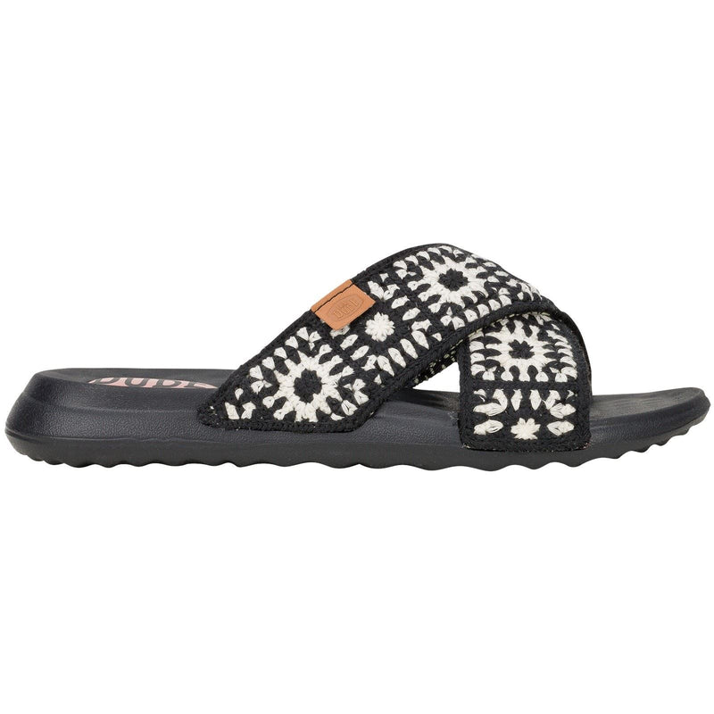HEYDUDE Christi Slide Cottage Crochet Cotton Women's Black/White Sandals