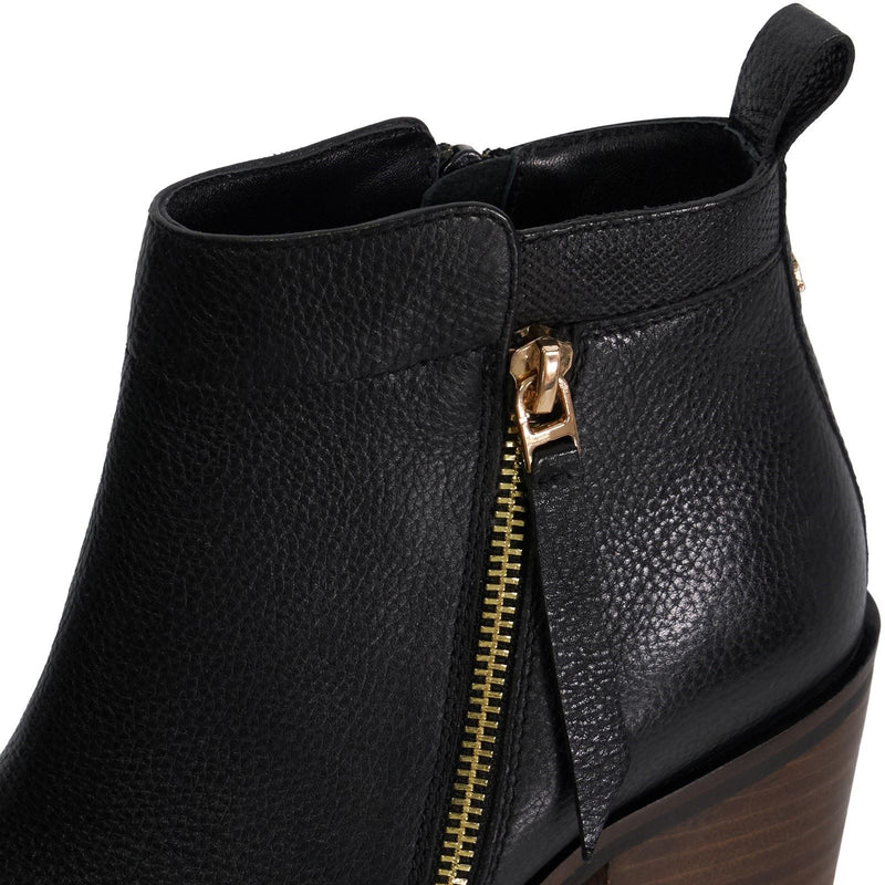 Dune Paicing Leather Women's Black Heeled Ankle Boots