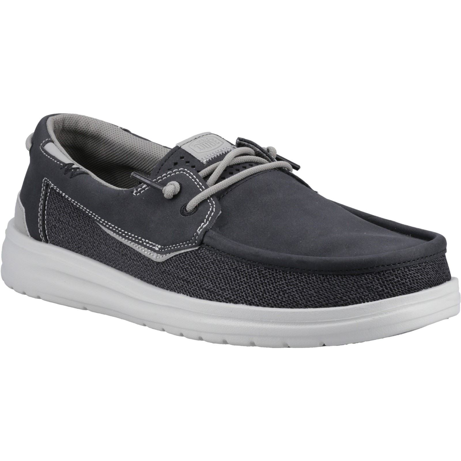 HEYDUDE Welsh Grip Classic Mesh Cotton Blend Men's Black/Storm Gray Boat Shoes