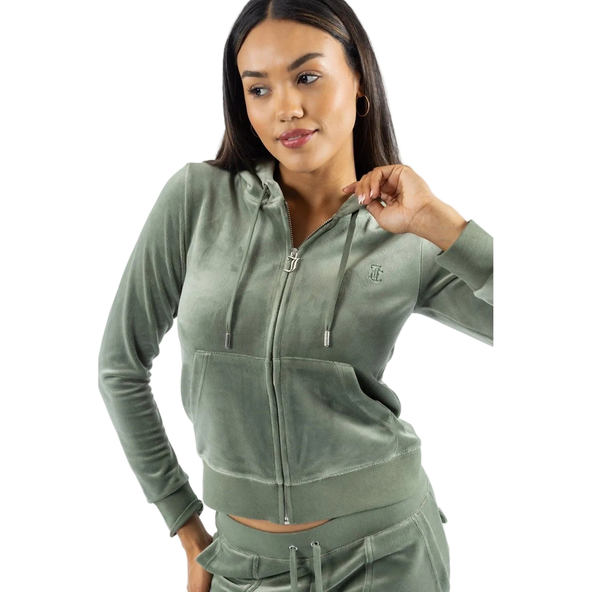 Juicy Couture Robertson Classic Jacket Polyester Women's Green Hooded Sweatshirt