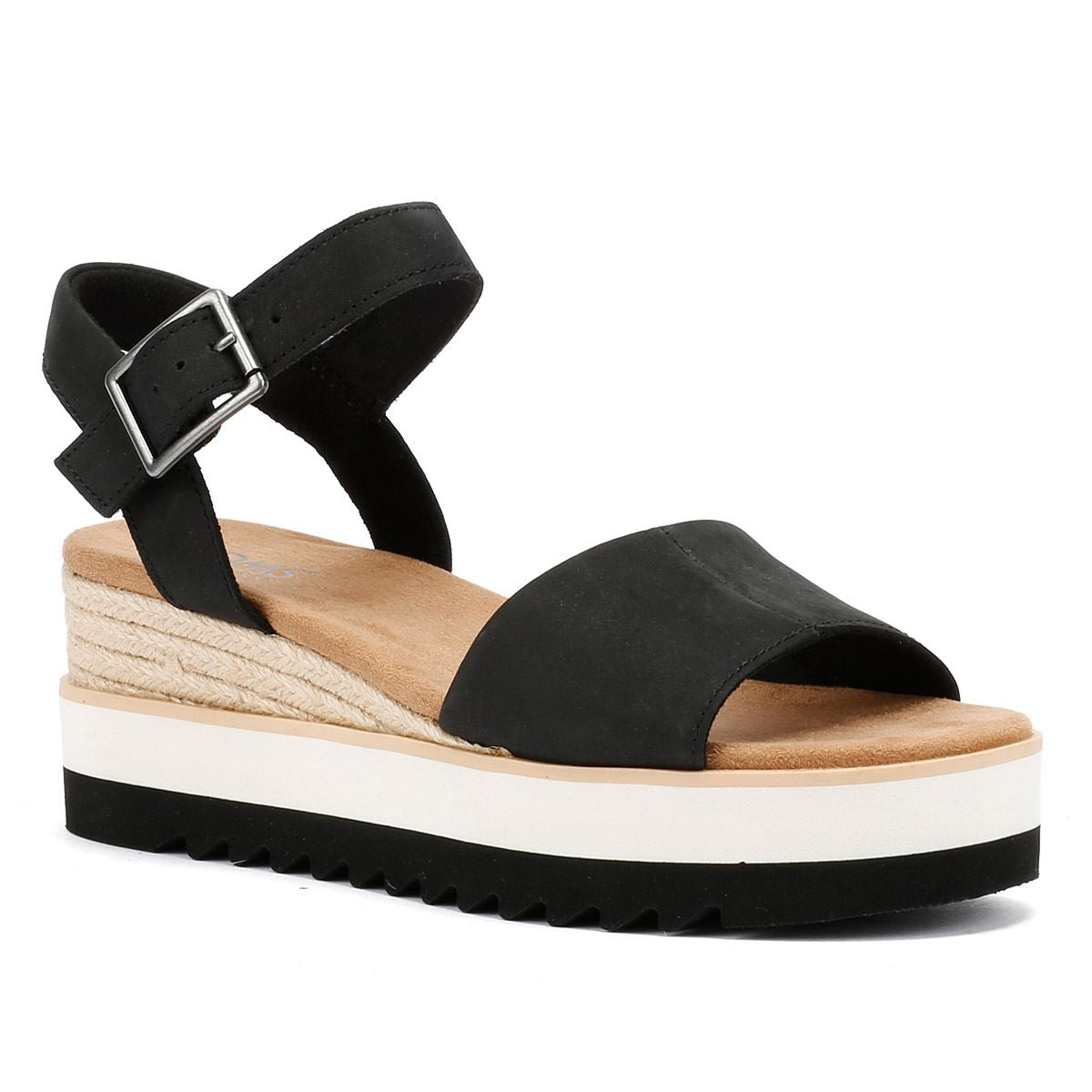 TOMS Diana Leather Women's Black Sandal Wedges