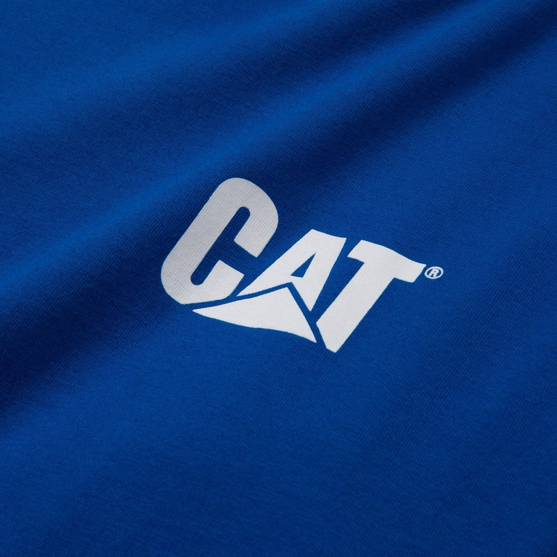 Caterpillar Trademark Banner Long Sleeve Cotton Men's Blue T-Shirt
