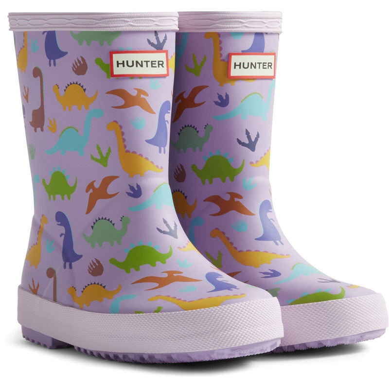 Hunter Kids Dinosaur Boot Rubber Purple Dinosaur Wellington Boots