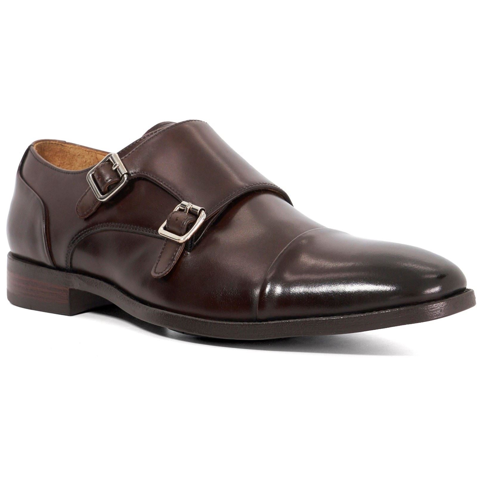 Dune Satchin Leather Men's Dark Brown Double Monk Shoes