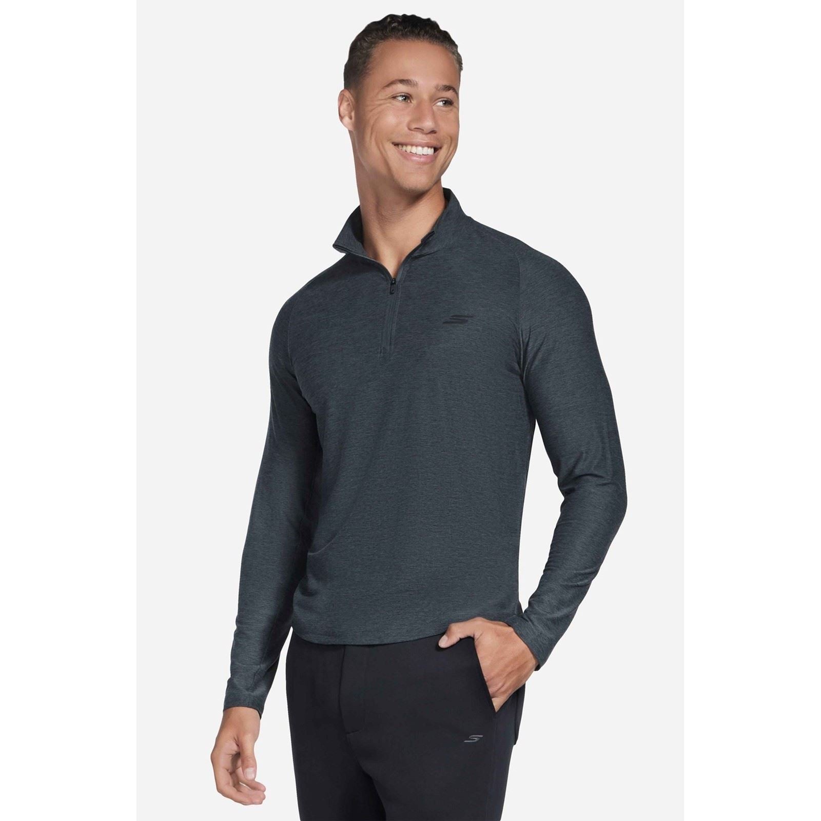 Skechers GO DRI All Day Performance 1/4 Zip Polyester Men's Black Activewear T-Shirts