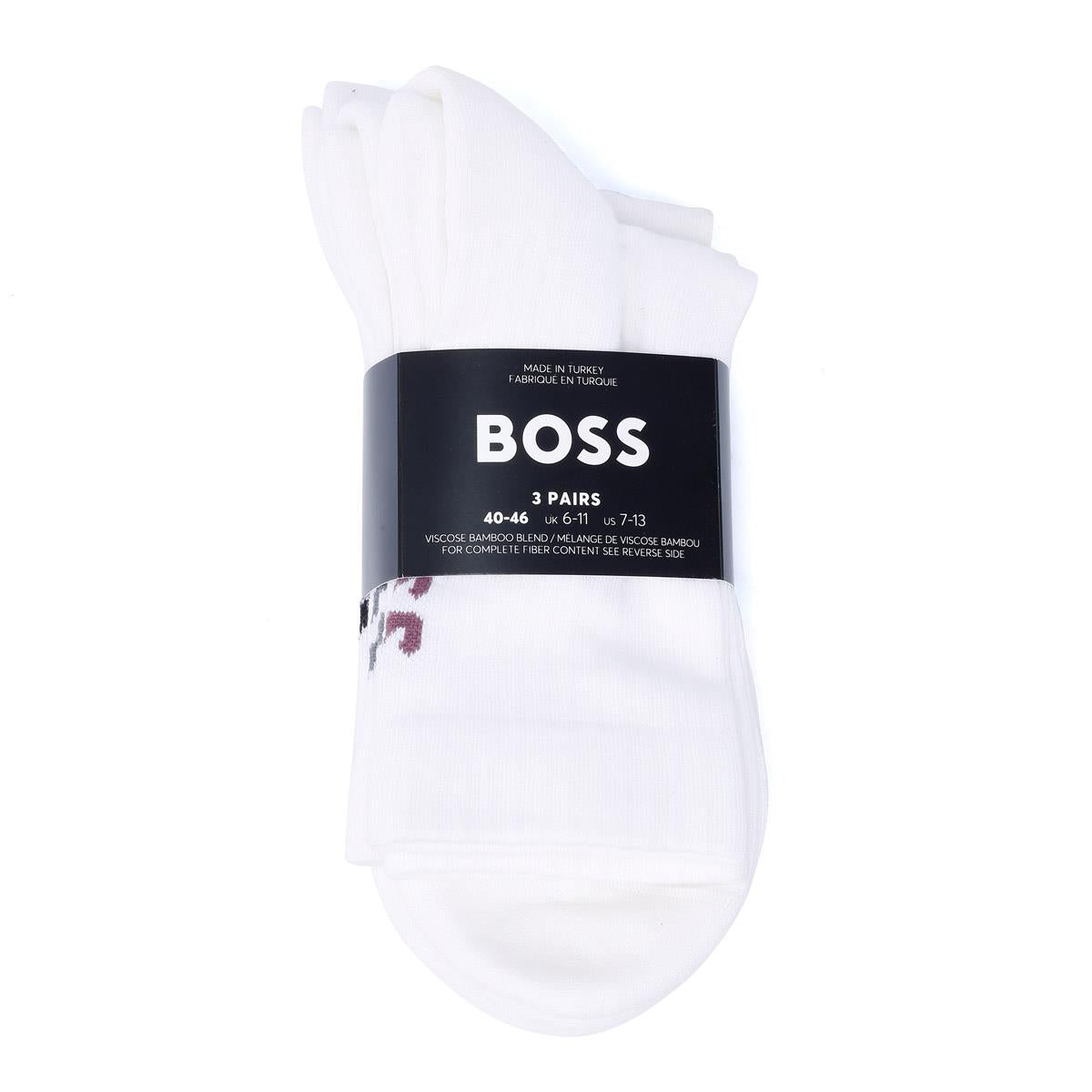 Boss 3 Pack Logo US 7 - 13 Men's White Calf High Socks