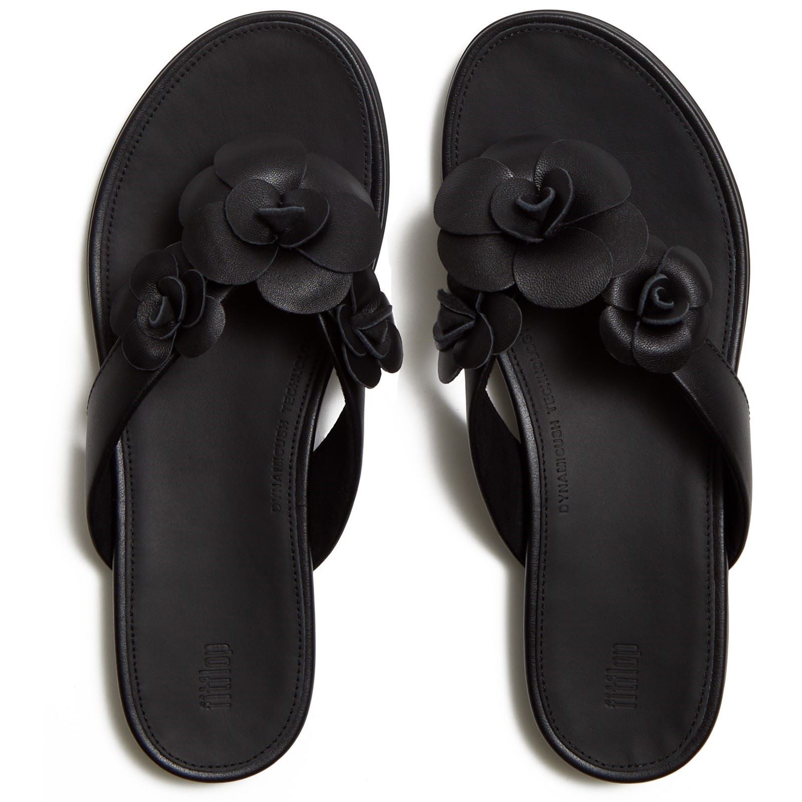 Fitflop Gracie Flower Leather Women's Black Flip Flops