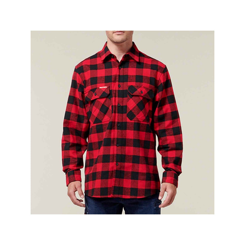 Hard Yakka Long Sleeve Check Flannel Cotton Men's Red Casual Shirt