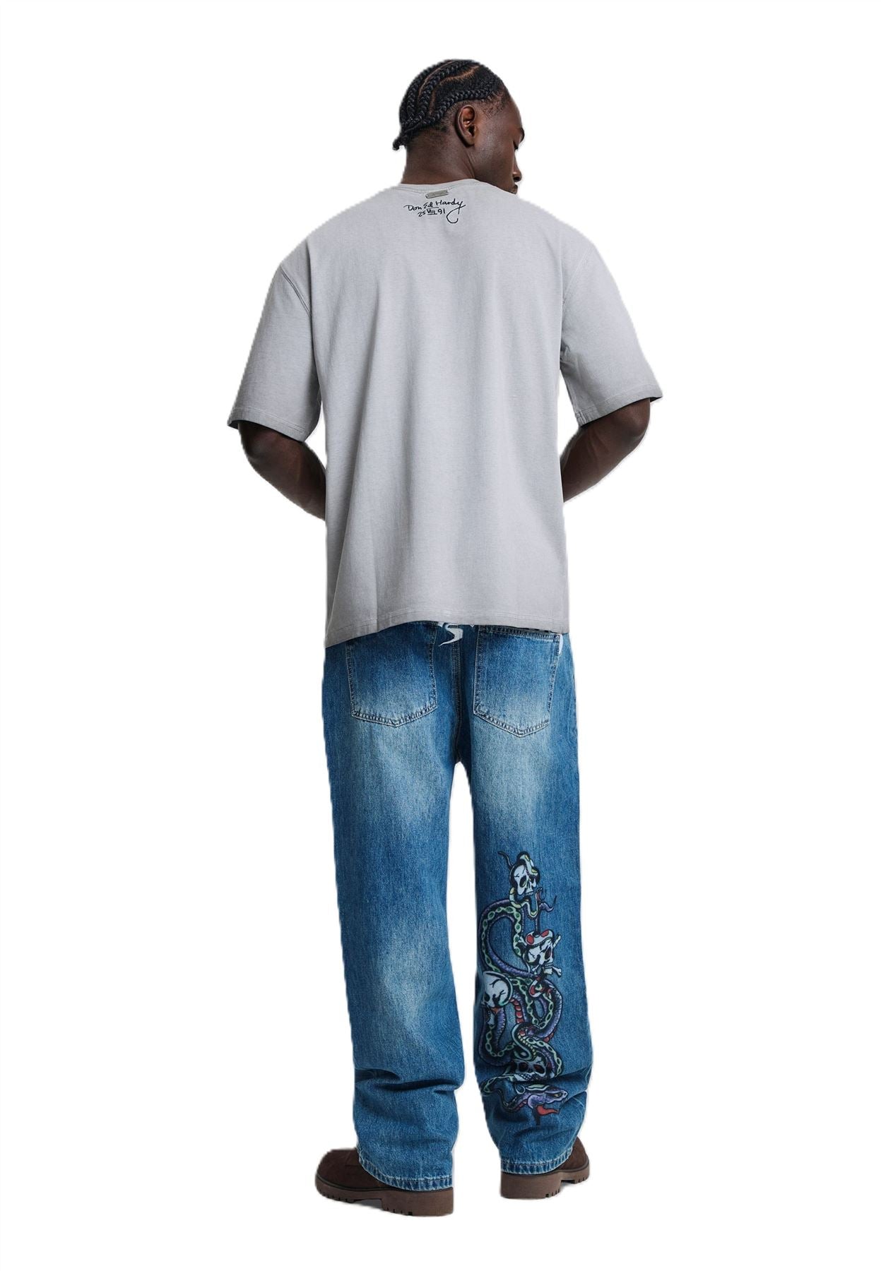 Ed Hardy Oil Wash New York Graphic Relaxed Men's Gray T-Shirts