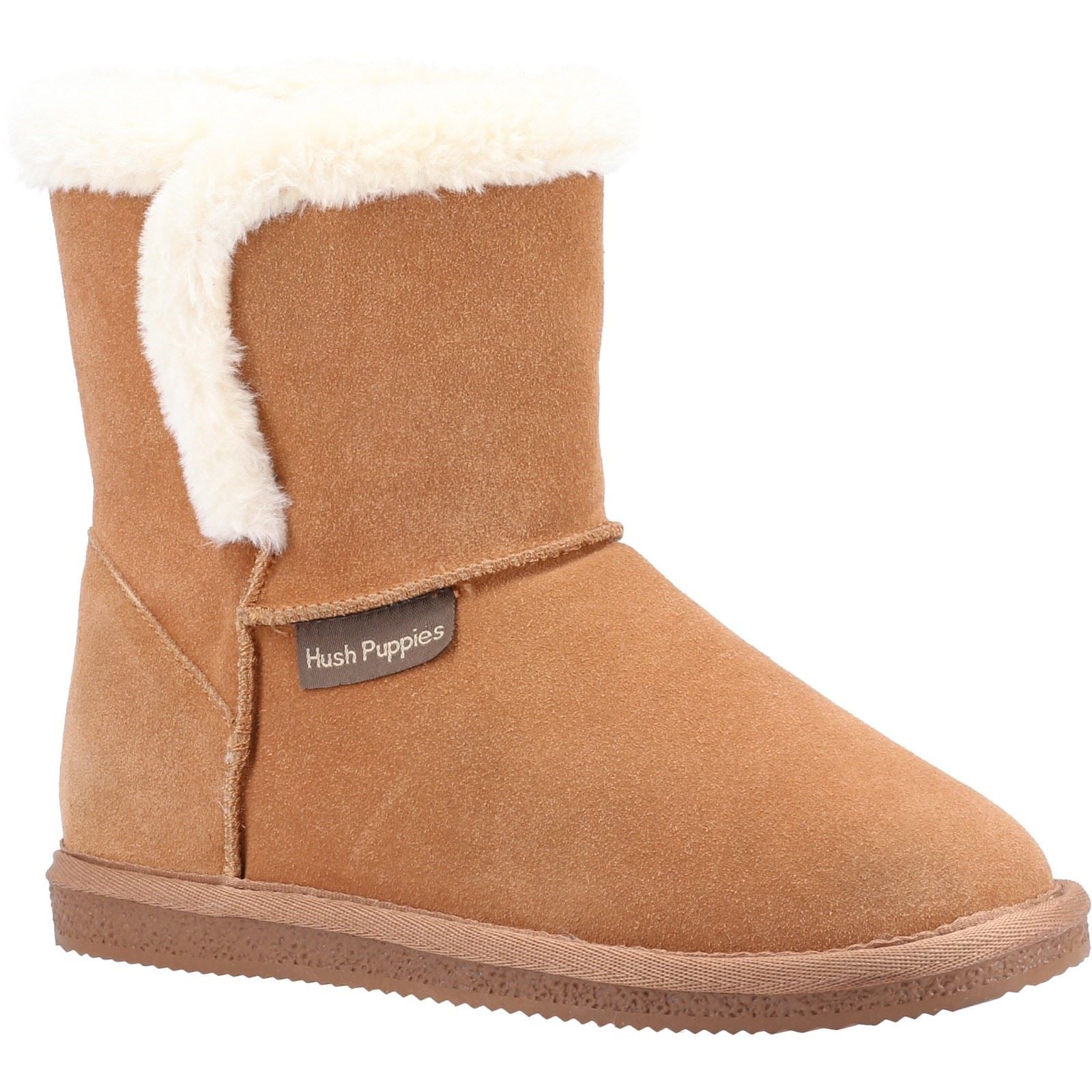 Hush Puppies Ashleigh Suede And Faux Fur Women's Tan Slippers