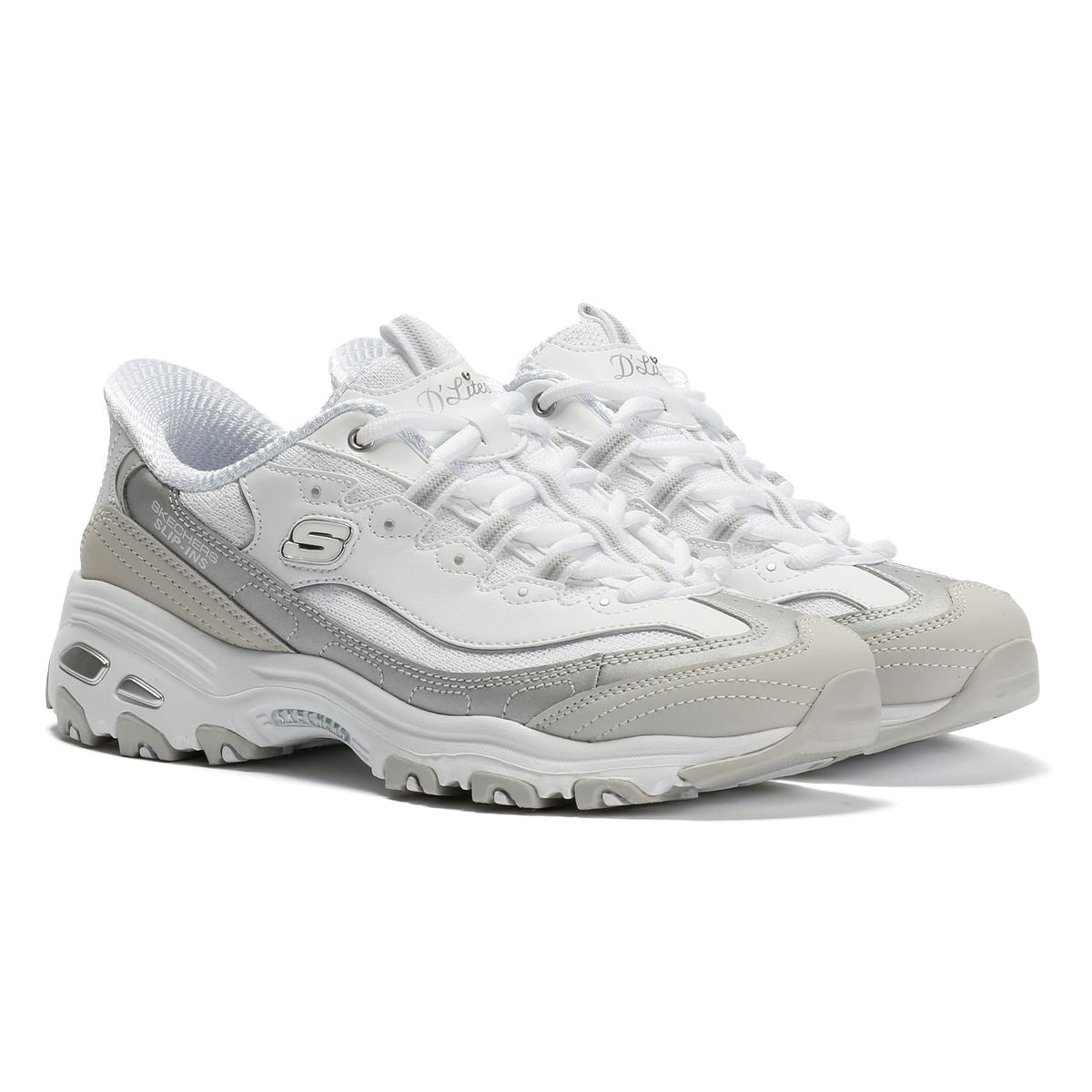 Skechers Slip-Ins D'Lites Smooth Women's Silver/White Sneakers
