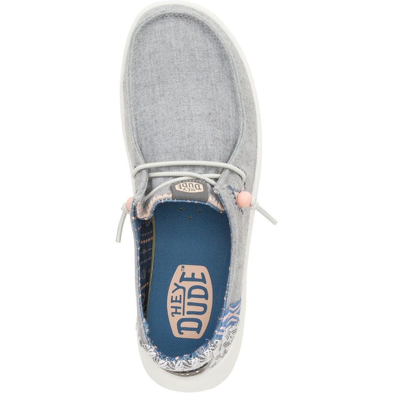 HEYDUDE Wendy Peak Chambray Woven Synthetic Women's Grey Loafers
