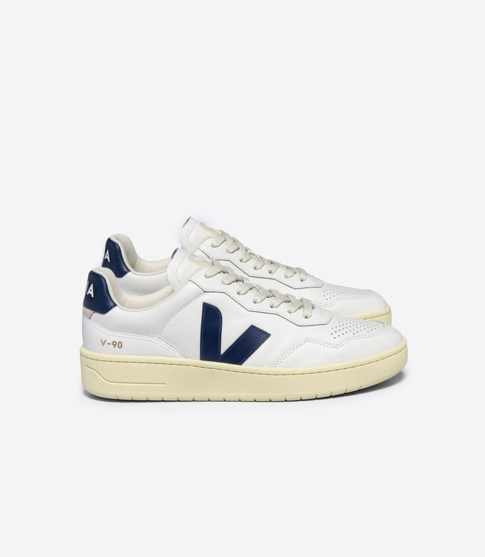 Veja V-90 Leather Women's White/Navy Sneakers