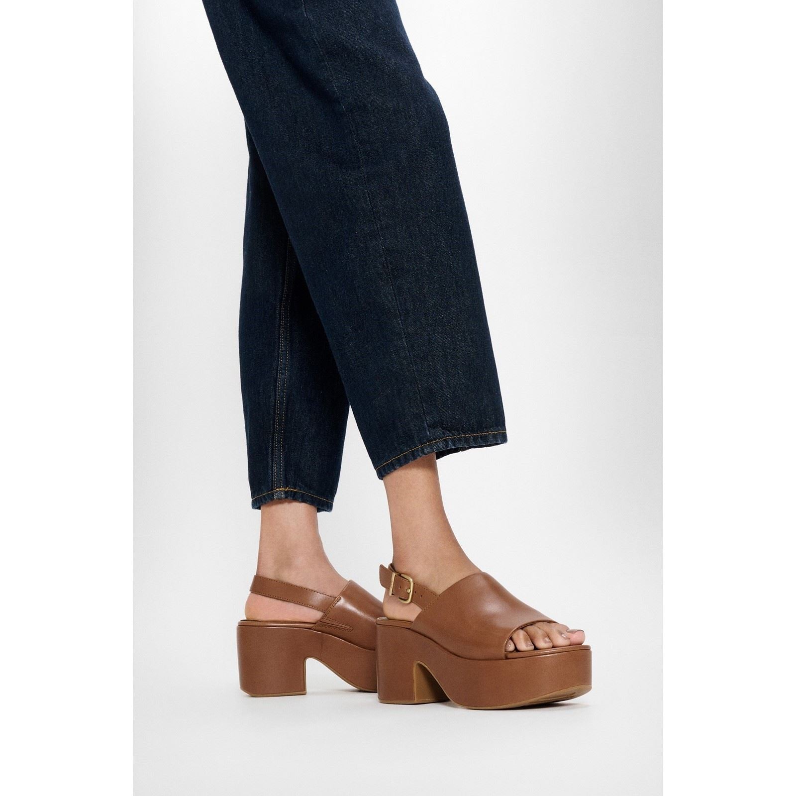 Fitflop Platfforms Heeled Backstrap Leather Women's Deep Tan Sandals