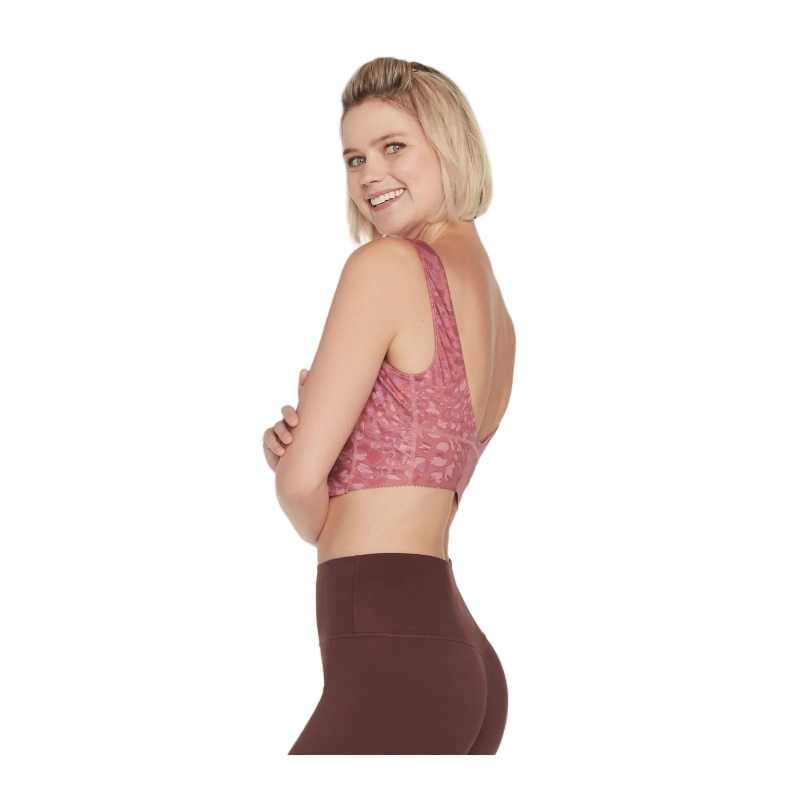 Skechers Performance Gosculpt Leopard Longline Bra Polyester Women's Pink Sports Bra