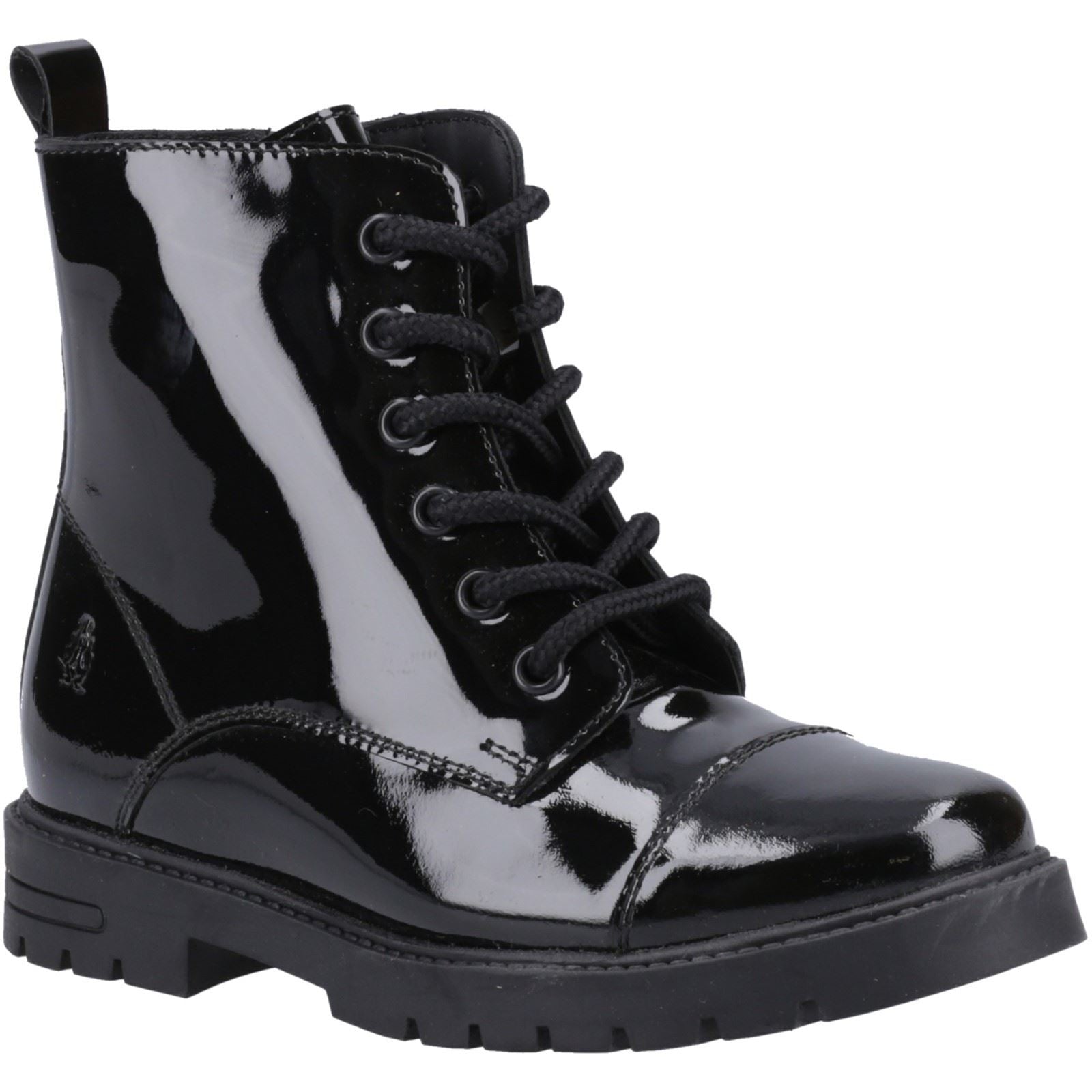 Hush Puppies Lauren Patent Senior Leather Girls's Black Boots