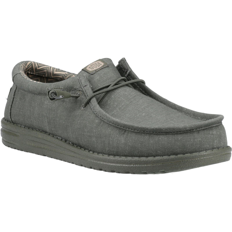 HEYDUDE Wally Stretch Canvas Cotton Men's Deep Green Moccasins Shoes