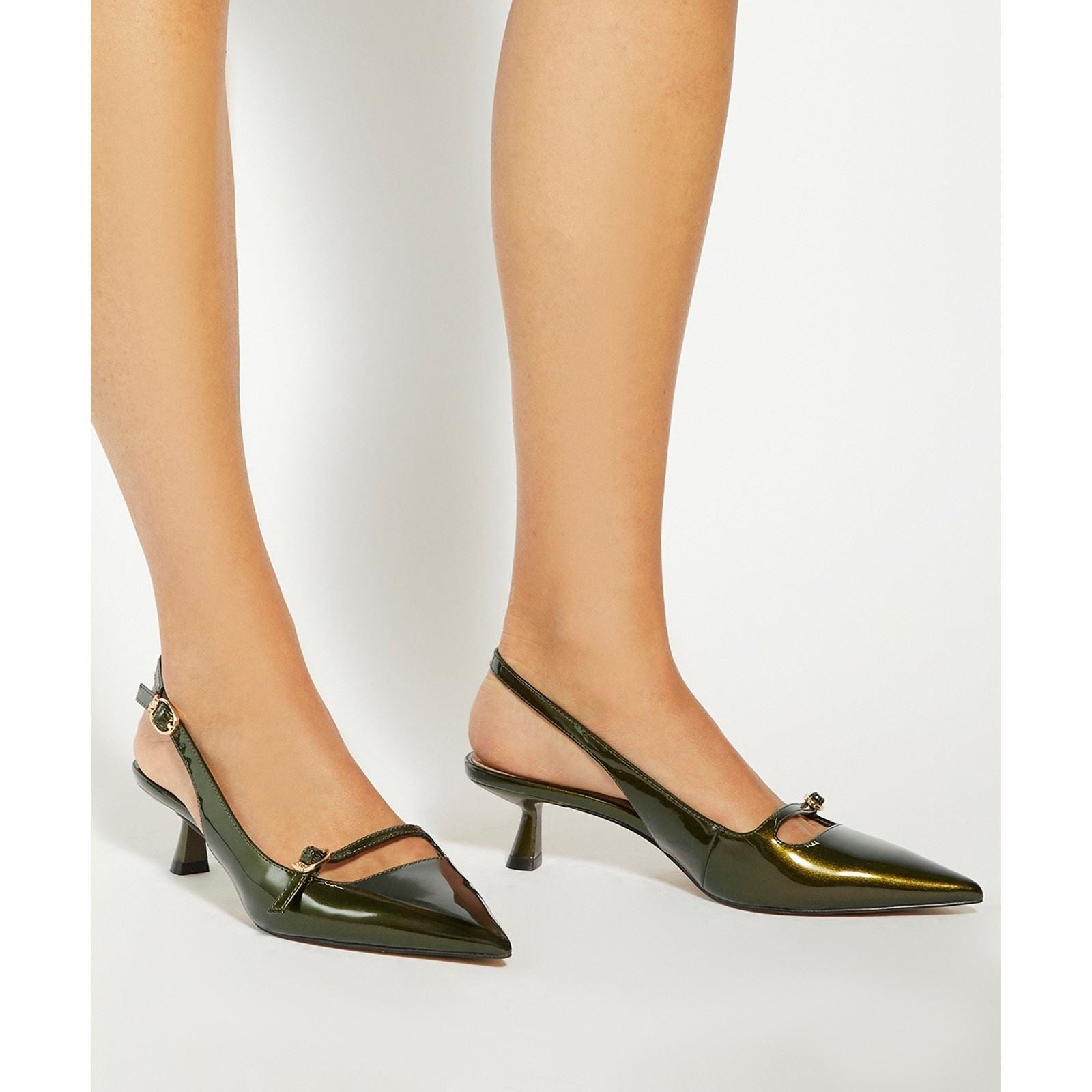 Dune Deserved Women's Green Pointy Slingback Heels