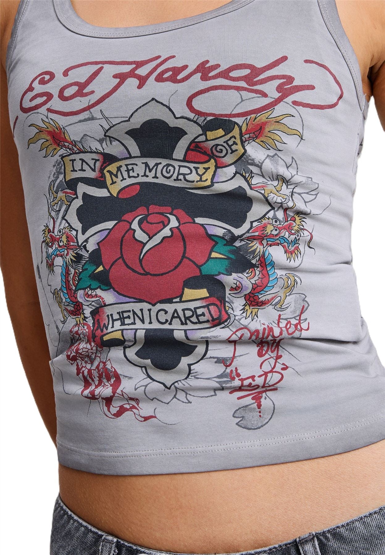 Ed Hardy In Memory of When I Cared Fitted Women's Gray Vest Top