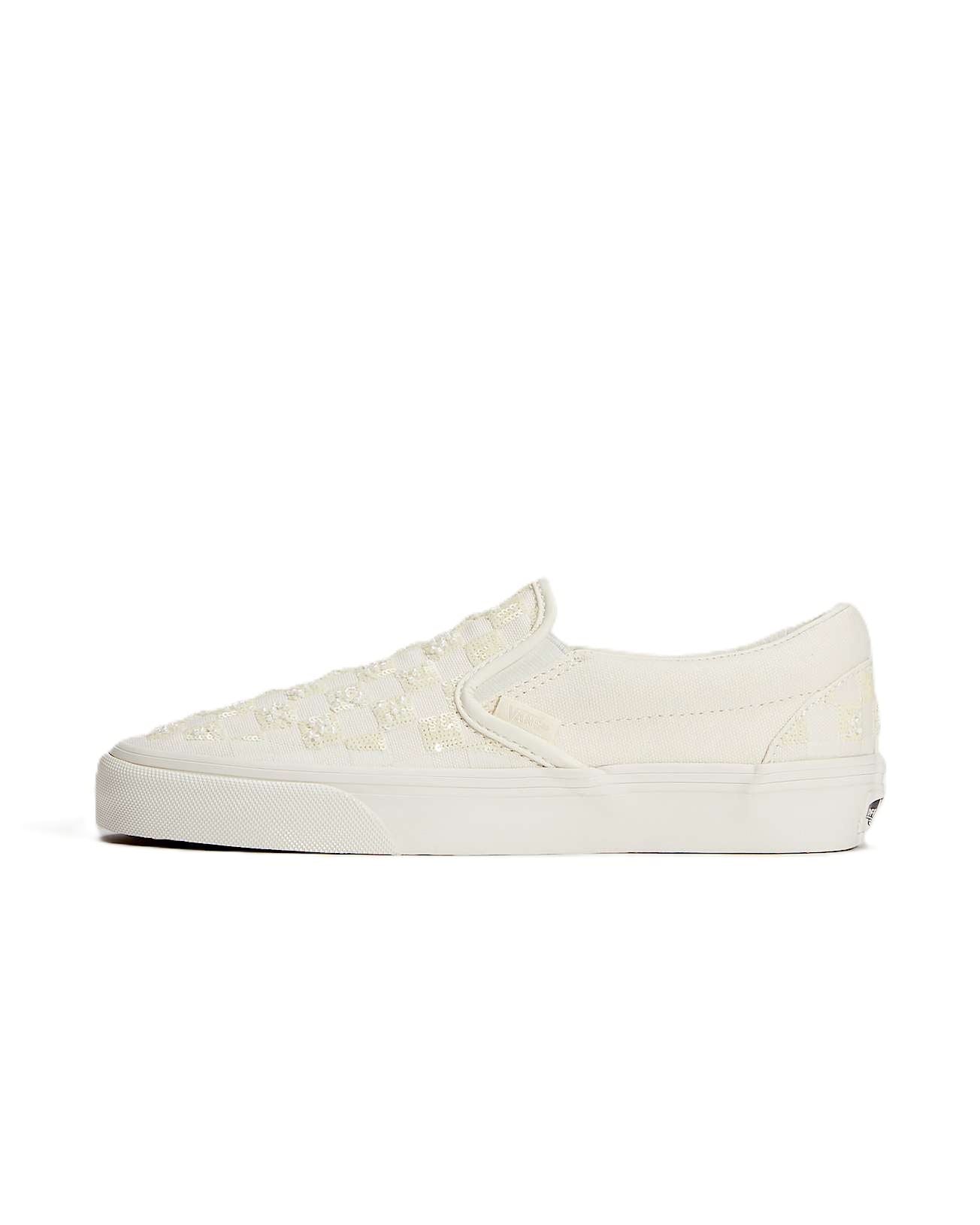 Vans Classic Slip-On Canvas Women's White Beaded Checkerboard Sneakers