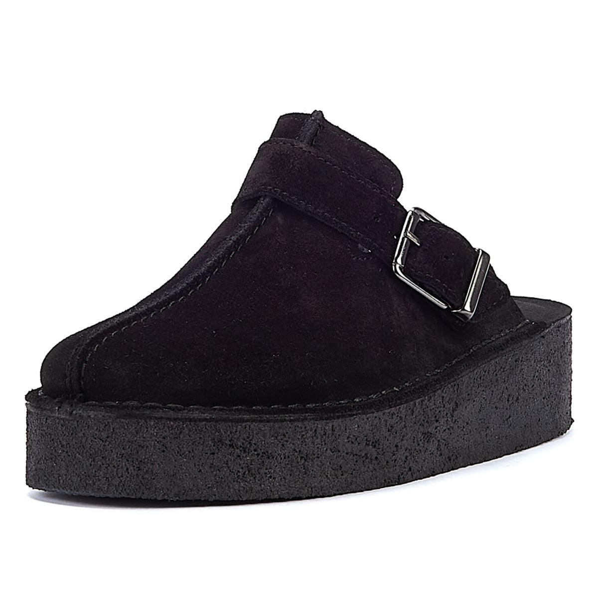 Clarks Original Trek Wedge Women's Black Suede Mules