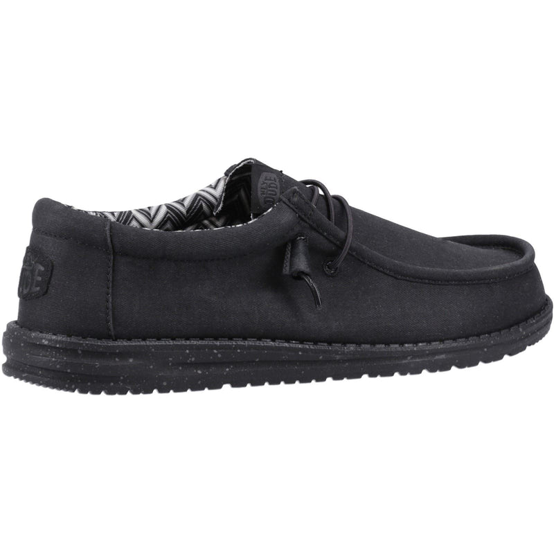 HEYDUDE Wally Canvas 100% Cotton Men's Black Boat Shoes