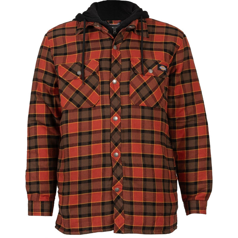 Dickies Fleece Hooded Flannel Shirt Men's Red Shirt Jacket