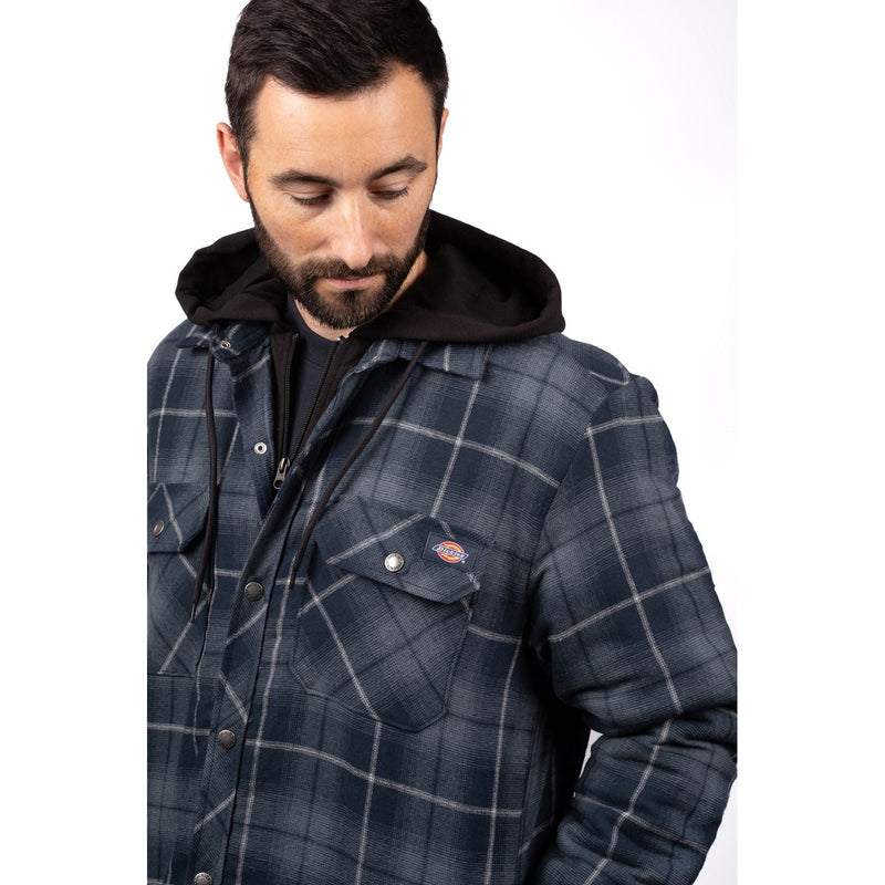 Dickies Fleece Hood Flannel Men's Blue Shirt Jacket