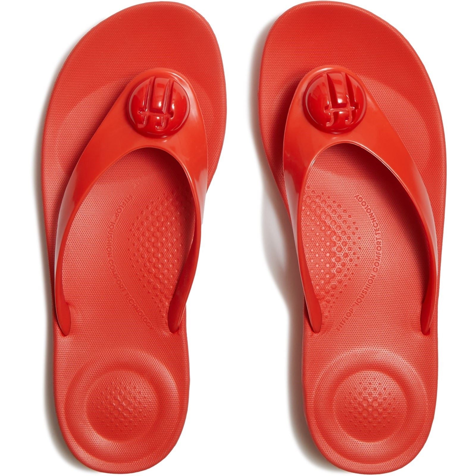 Fitflop iQushion Glossy-Button Polyurethane Women's Cherry Tomato Flip Flops