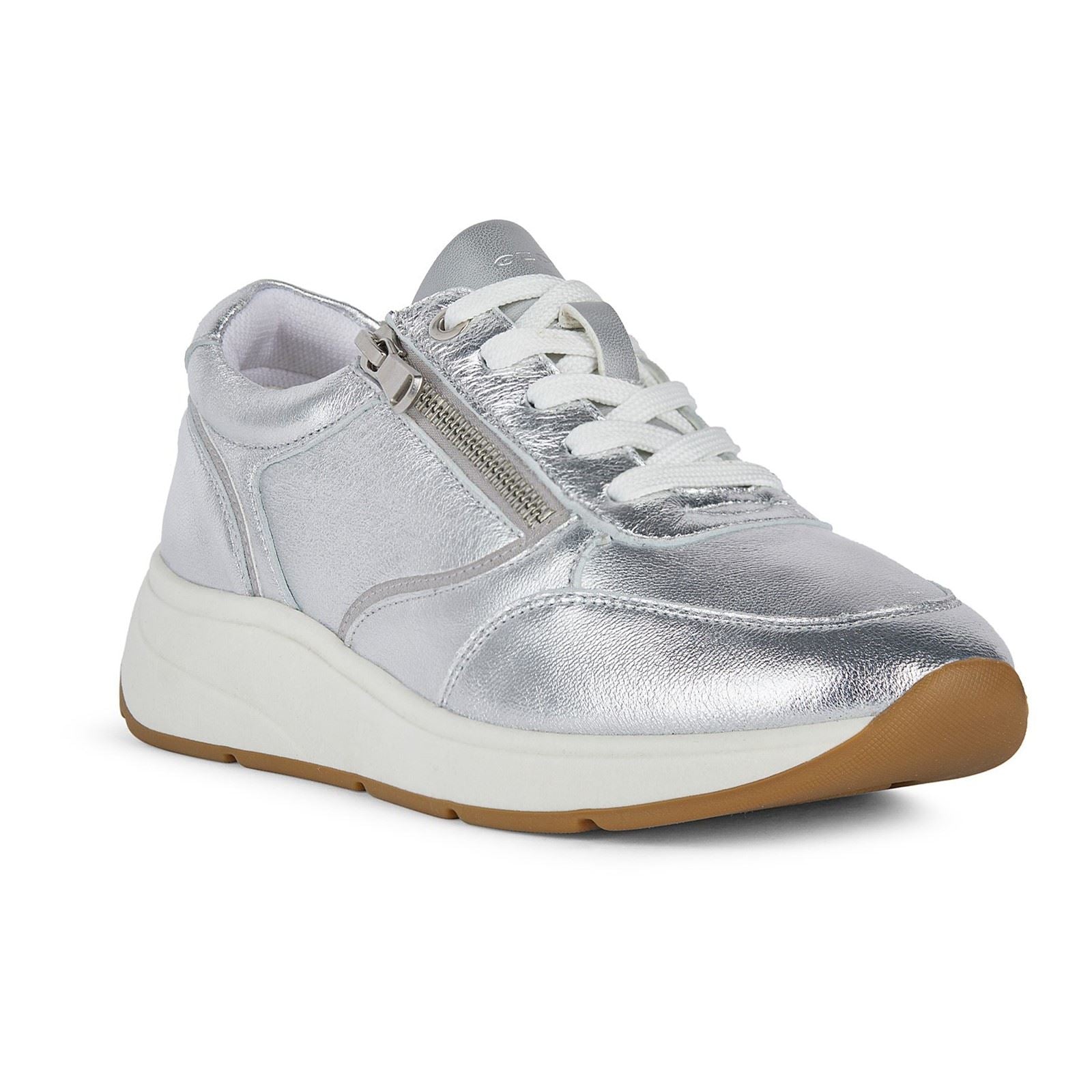 Geox D Cristael E Faux Leather Women's Silver Sneakers